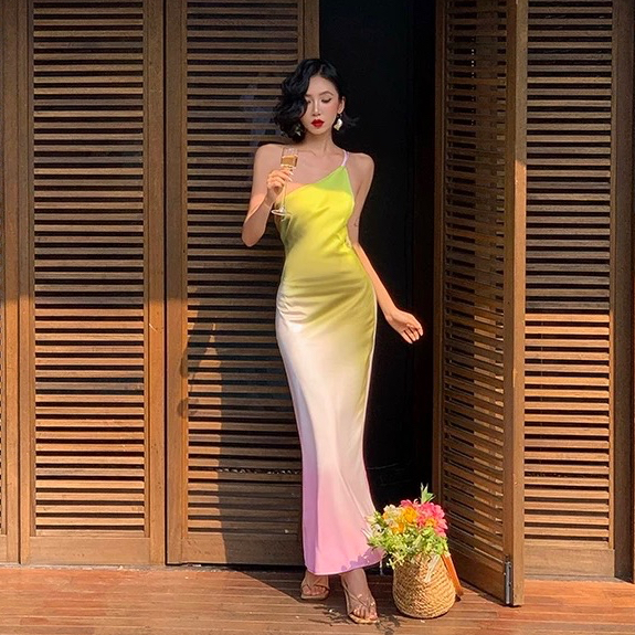 TMBM Cendana Dress sunset colors warna gradasi gradation green white pink soft pastel light muda hij