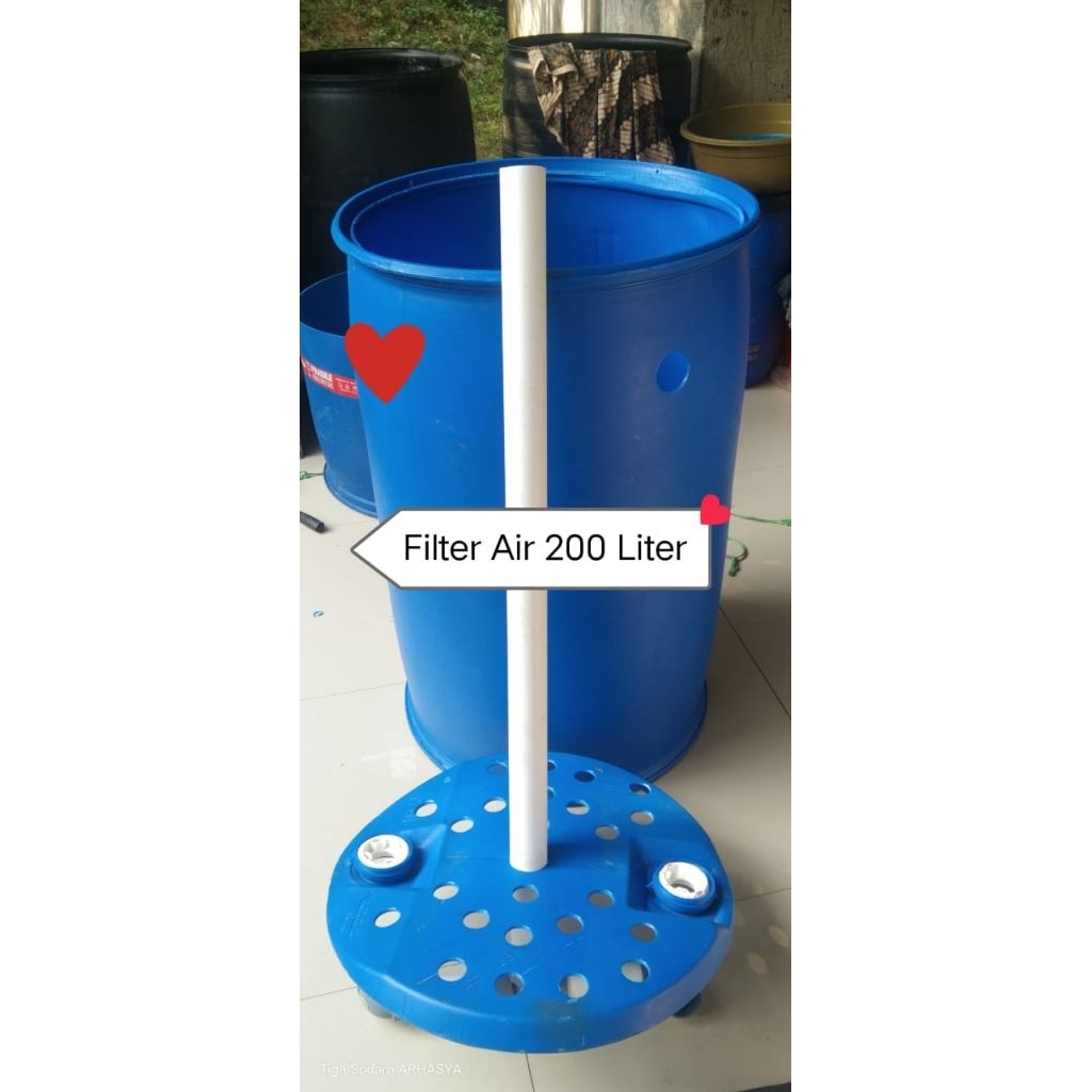 Drum Plastik 200 Liter untuk Filter Kolam Ikan Koi, Sistem Filtrasi Air Jernih, Biru