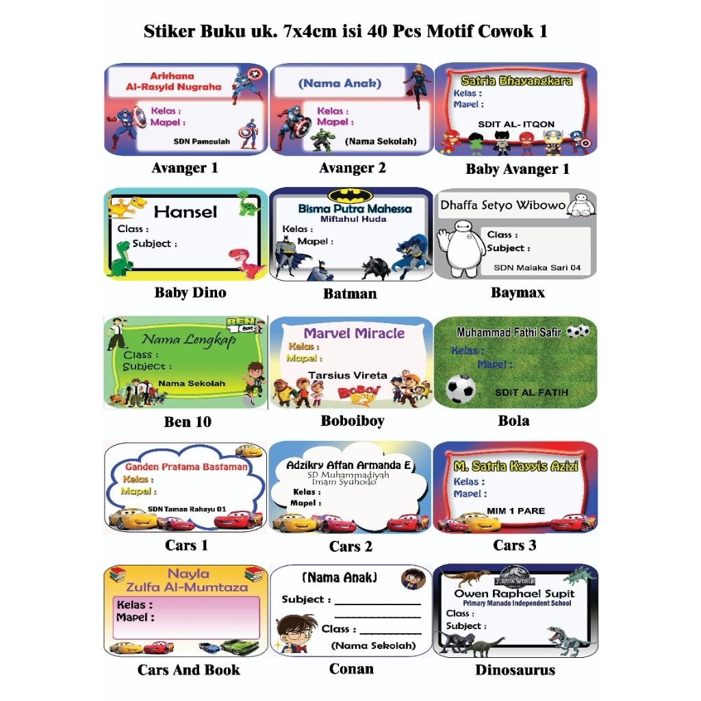 

Stiker buku Motif Cowok 1 uk.7x4/Label Buku/Stiker Nama Buku/Label Nama Buku/Stiker Mapel untuk Anak Sekolah