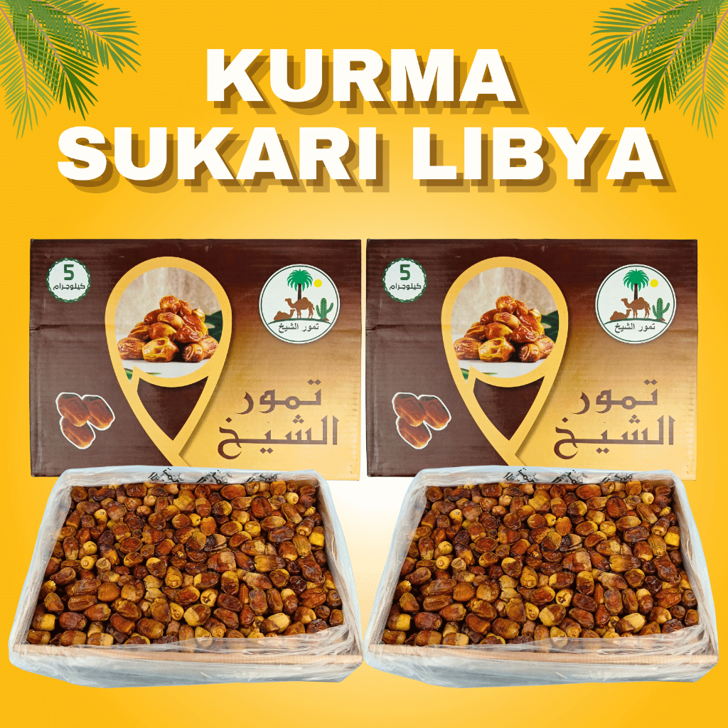 

Kurma Sukari Libya 5 KG, Kurma Manis, Kurma Raja Tekstur lbih kering dari Sukari Al Qassim. Sukari Kering