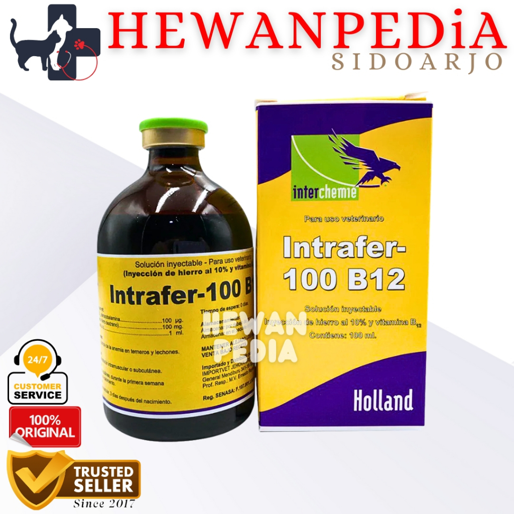INTRAFER 100 B12 100 ml Hewanpedia - Obat Anemia & Pertumbuhan Fe & B12 Hewan Hewanpedia Obat Hewan 