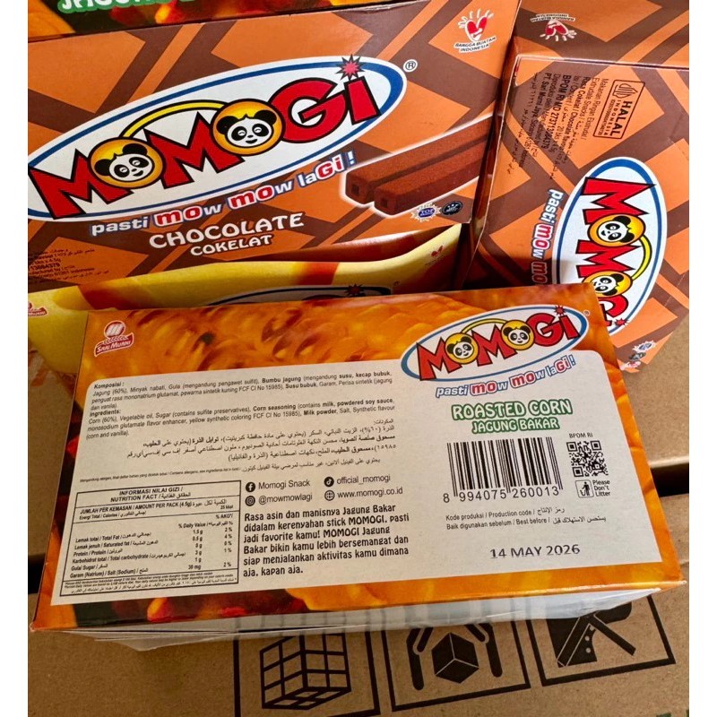 

MOMOGI snack box jagung bakar / cokelat / keju (20pcsx4,5gr) ecer per box