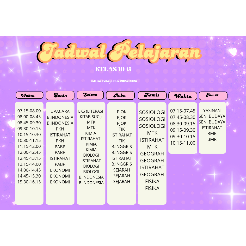 

Spanduk Jadwal pelajaran