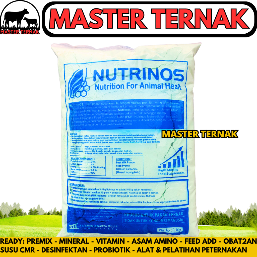 NUTRINOS 1 KG - Susu Hewan Premium Ternak Sapi Kerbau Kuda Kambing Ayam Ikan Udang Rayfat Lactomax
