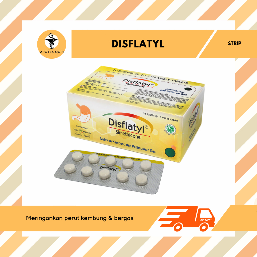 DISFLATYL STRIP 10 TABLET / SIMETHICONE / MERINGANKAN PERUT KEMBUNG