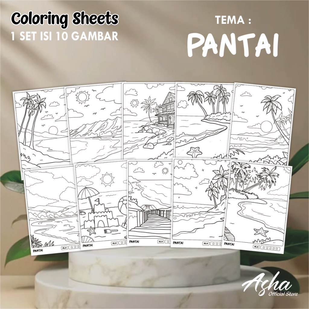 

KERTAS GAMBAR UNTUK ANAK - LEMBAR MEWARNAI ANAK 1 SET ISI 10 GAMBAR PANTAI UKURAN A3