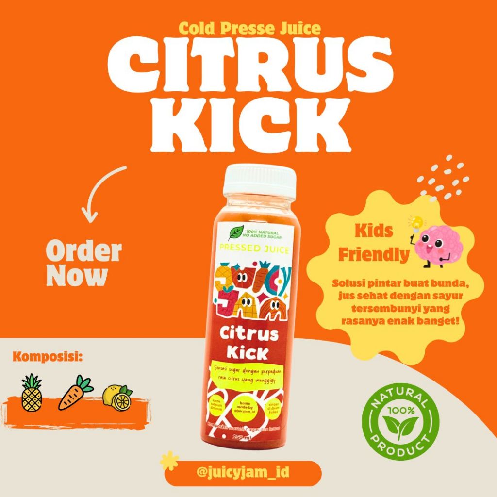 

Juicy Jam Citrus Kick | Jus Lemon, Nanas & Wortel | Tanpa Gula Tambahan, Kids Approved