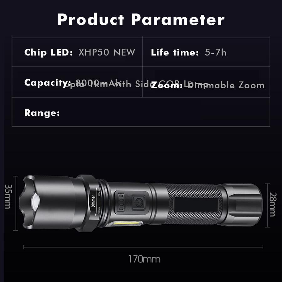 [Bisa Cod] Senter Super Terang 100000 Lm Original Rotary Zoom In Out Jarak Jauh Usb Type-C