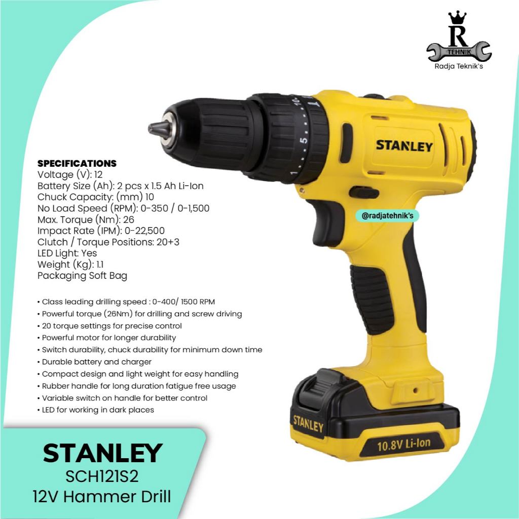 STANLEY  SCH121S2 Hammer Drill  Hammer Drill 12V  Mesin Impact  Alat Tukang Serbaguna