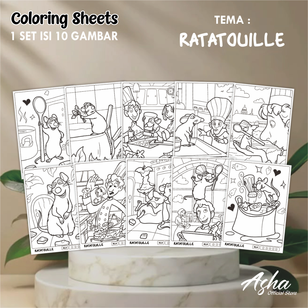 

KERTAS GAMBAR UNTUK ANAK - LEMBAR MEWARNAI ANAK 1 SET ISI 10 GAMBAR RATATOUILLE UKURAN A3