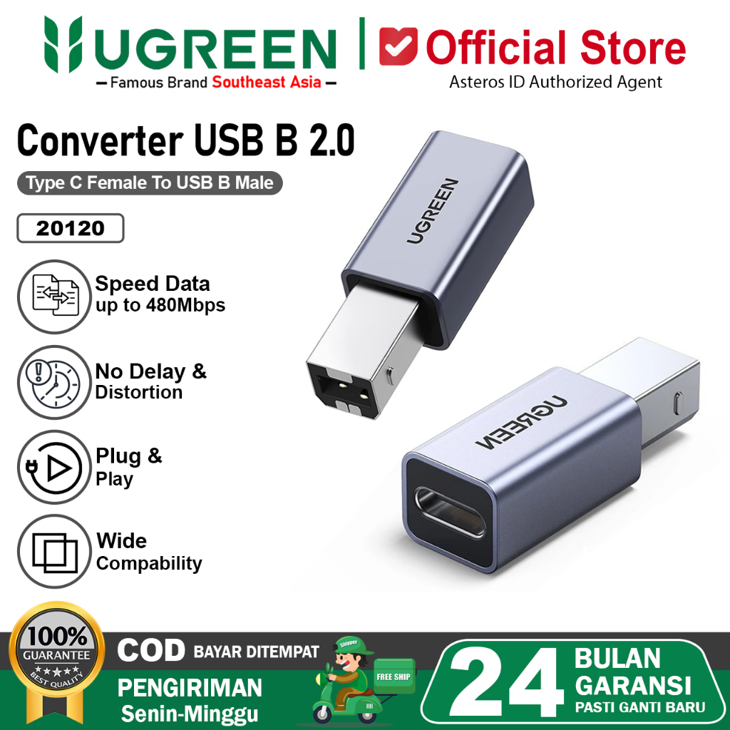 UGREEN Converter Printer USB Type-C Female To USB-B 2.0 Adapter 20120