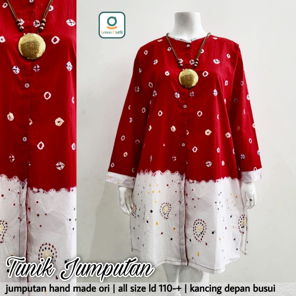 Jumputan tunik atasan baju wanita jumbo allsize ld 110 hand made ori batik busui merah putih agustus