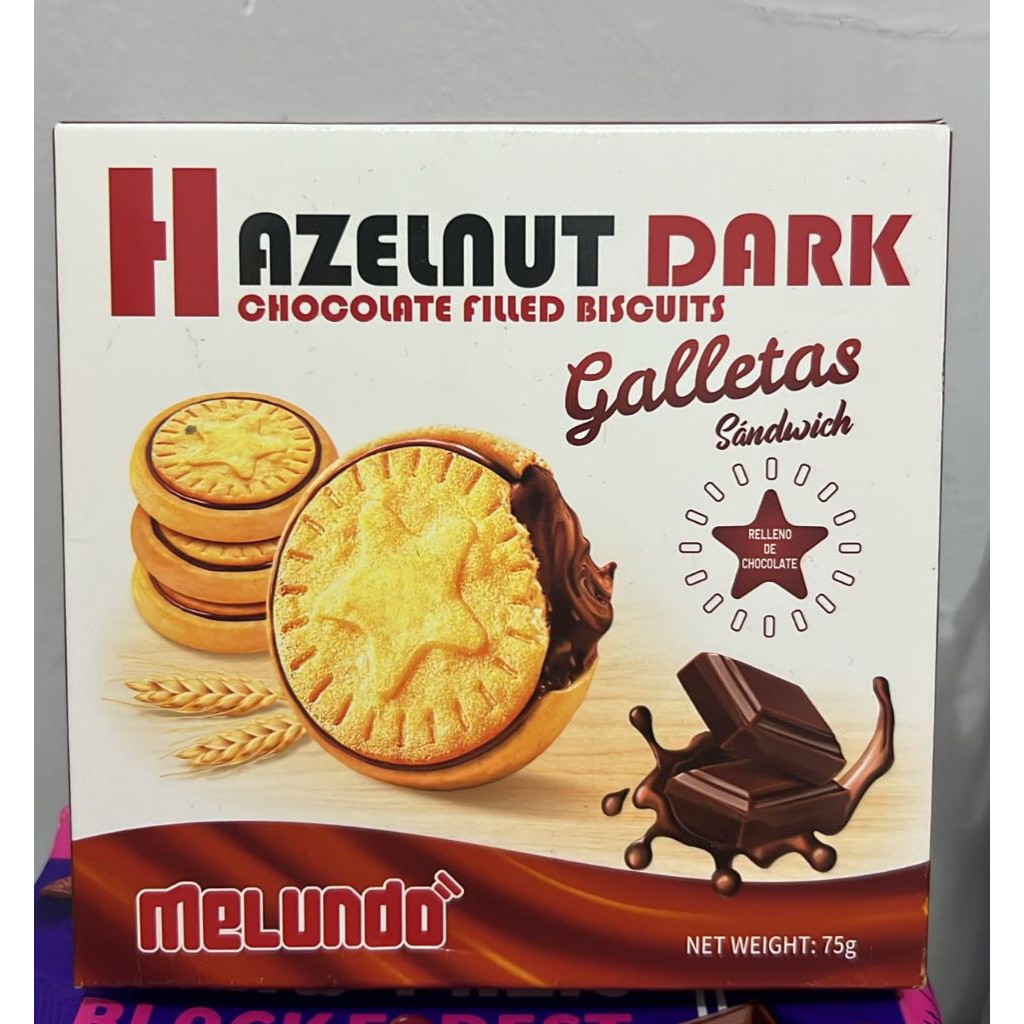 

HAZELNUT DARK CHOCOLATE FILLED BISCUIT GALLETAS SANDWICH