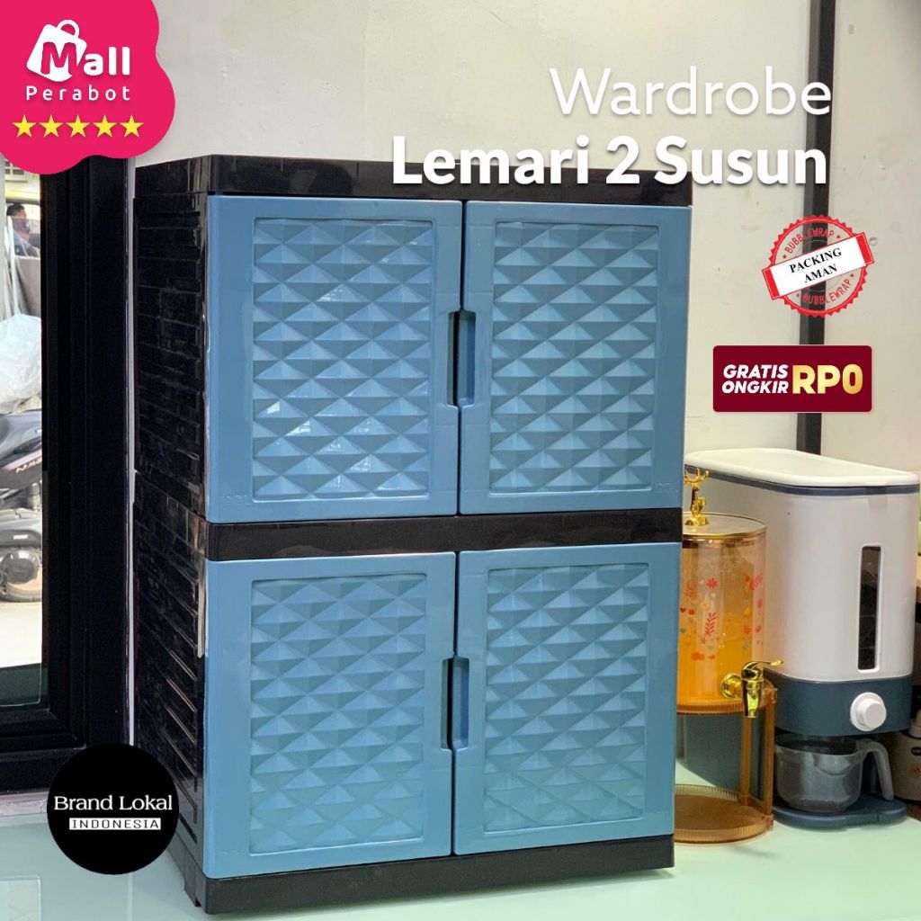 virgo Mall Perabot Lemari Pakaian 2 Susun Wardrobe Diamond Plastik Persegi Rak Baju Tingkat Jumbo