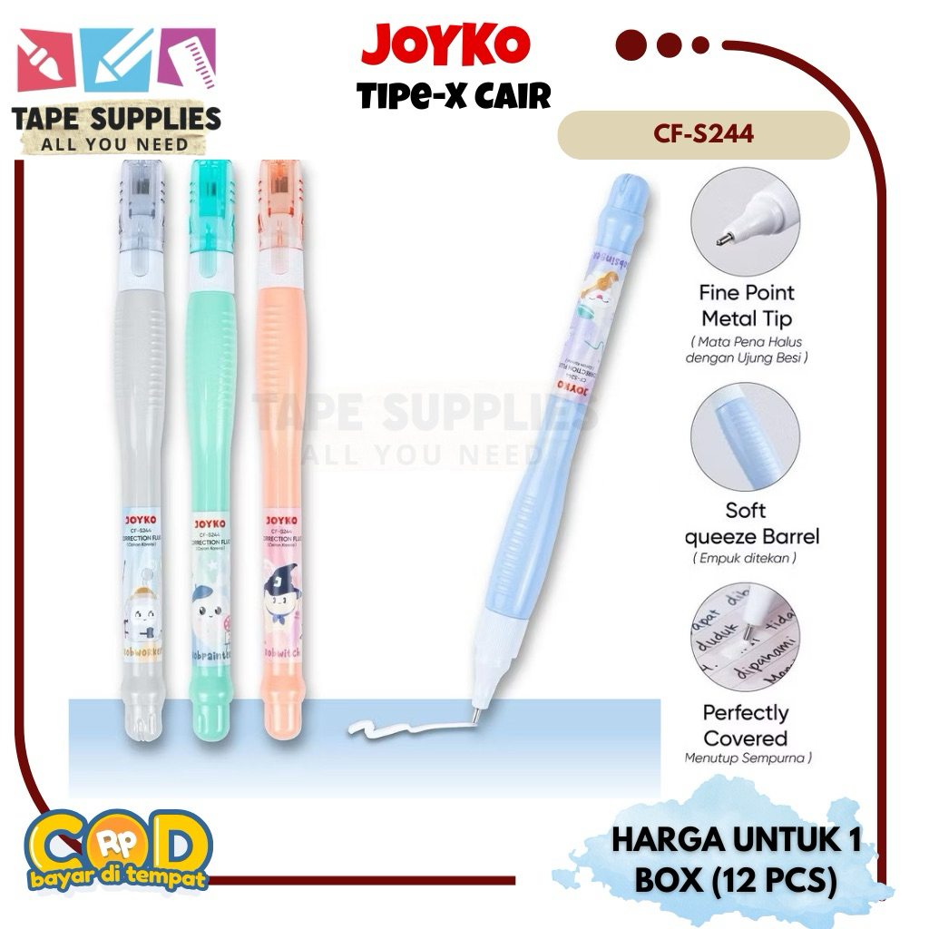 

(DAPAT 12) Tipe-x/ Pulpen Tipex Cair Correction Fluid JOYKO PULPEN TIPEX KARAKTER CF-S244