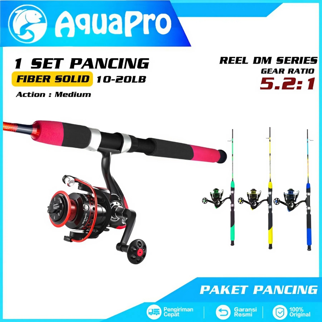 Set Joran Pancing Spinning Carbon Solid Fiber Glass dengan Reel Spinning