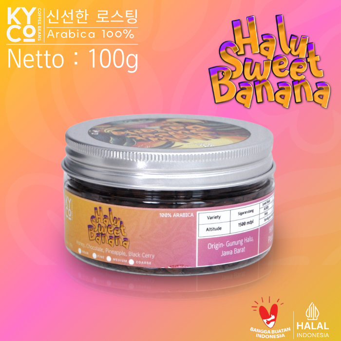 

Biji Kopi Arabika Halu Sweet Banana Honey 100 gram - Specialty Coffee | Roast Beant | Gunung Halu | Medium Roast | Kiyowo Coffee Roastery