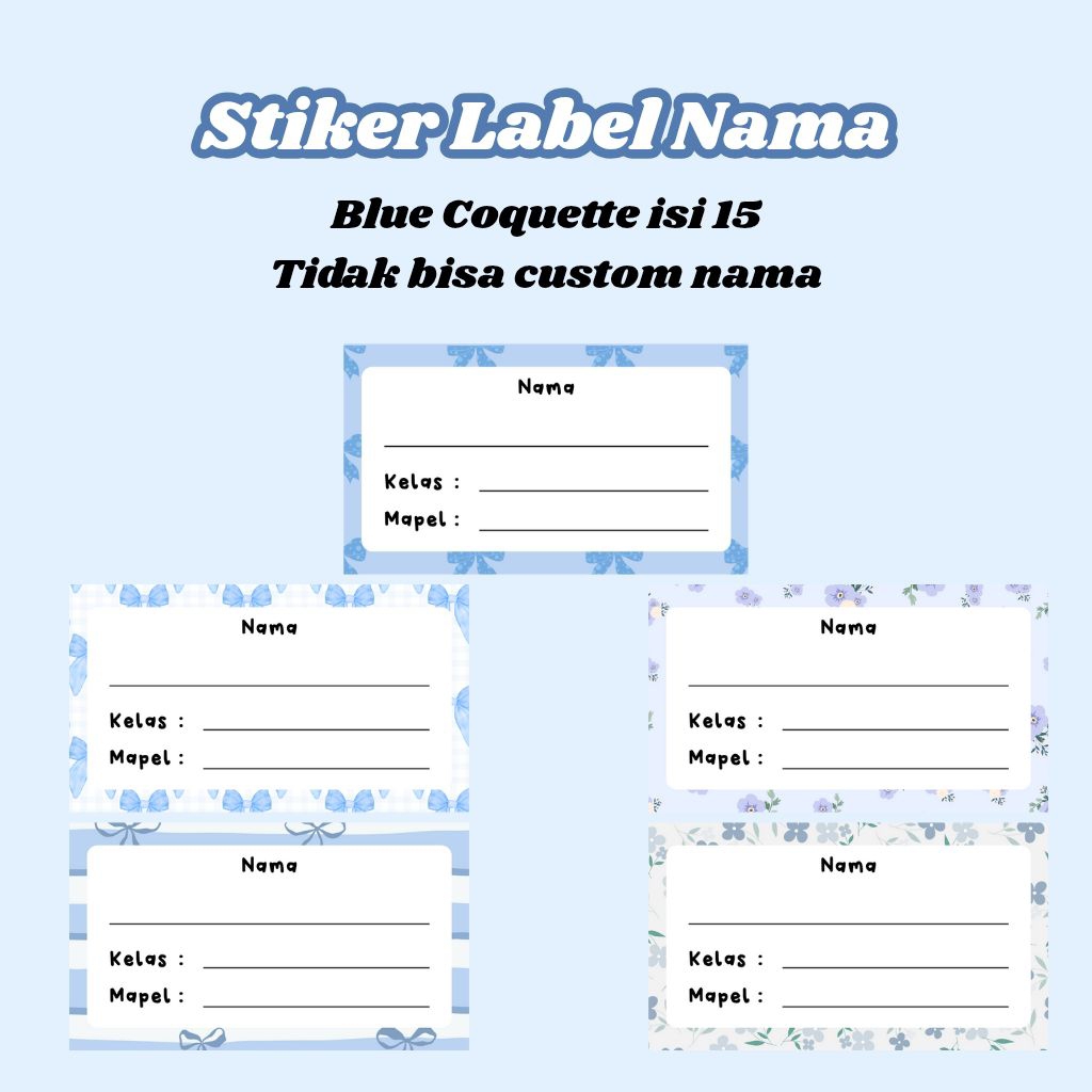 

♡ Stiker Label Nama Blue Coquette isi 15 ♡ TIDAK BISA CUSTOM NAMA