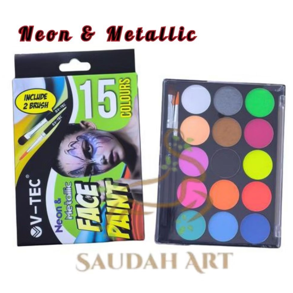

V-TEC Face Paint Neon & Metallic 15 Warna + Free 2 kuas Type FP 401/15