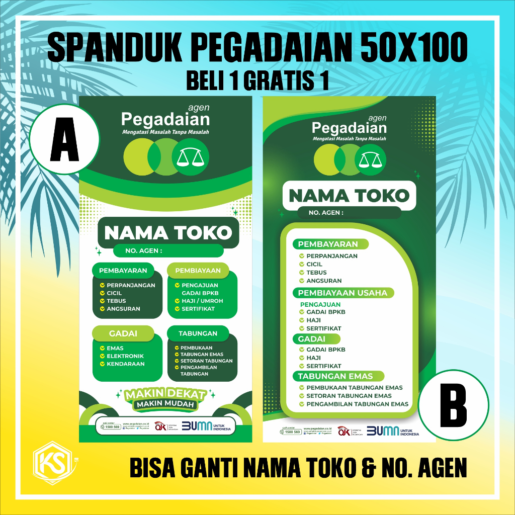 Spanduk/Banner Agen Pegadaian 50x100 beli 1 gratis 1