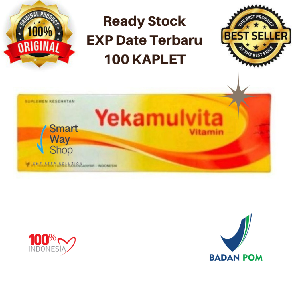 Yekamulvita Vitamin A, D3, B1, B2, B6 HCI, B12 BOX isi 100 Kaplet Multivitamin ORI BPOM
