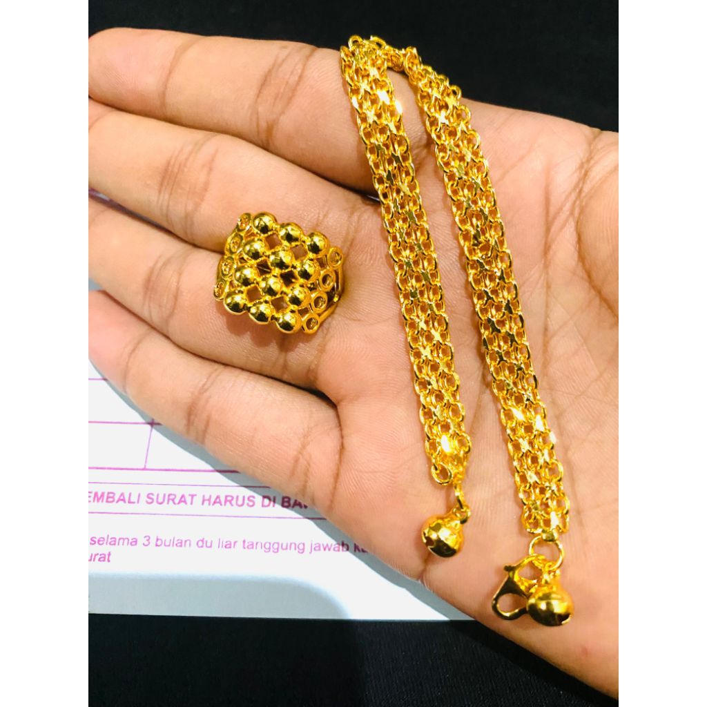 GELANG TIKAR DAN CINCIN MEDAN MOTIF,TEMBAGA LAPIS EMAS 24K FREE NOTA PERHIASAN