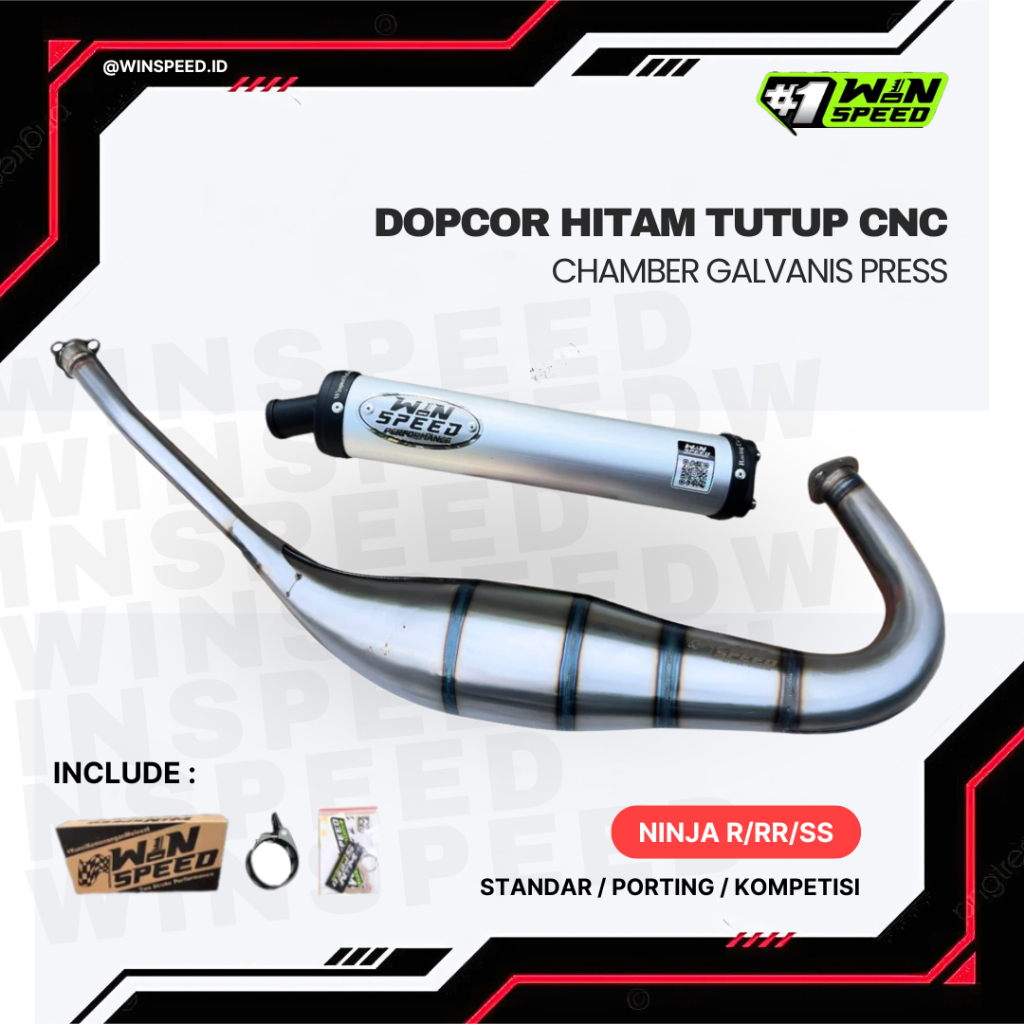 Knalpot Racing Ninja R RR SS ZX150 – WINSPEED Chamber Galvanis Press Dopcor Hitam Tutup CNC