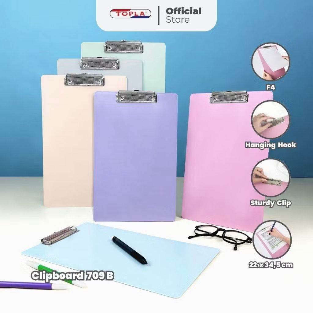 

TOPLA 709B Pastel Clipboard F4 - Alas Papan Ujian & Catatan Berdiri Warna Pastel