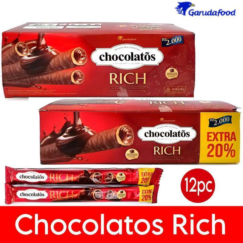 

Chocolatos Rich Coklat Coated Wafer Roll Box Isi 12 / Chocolatos Rich