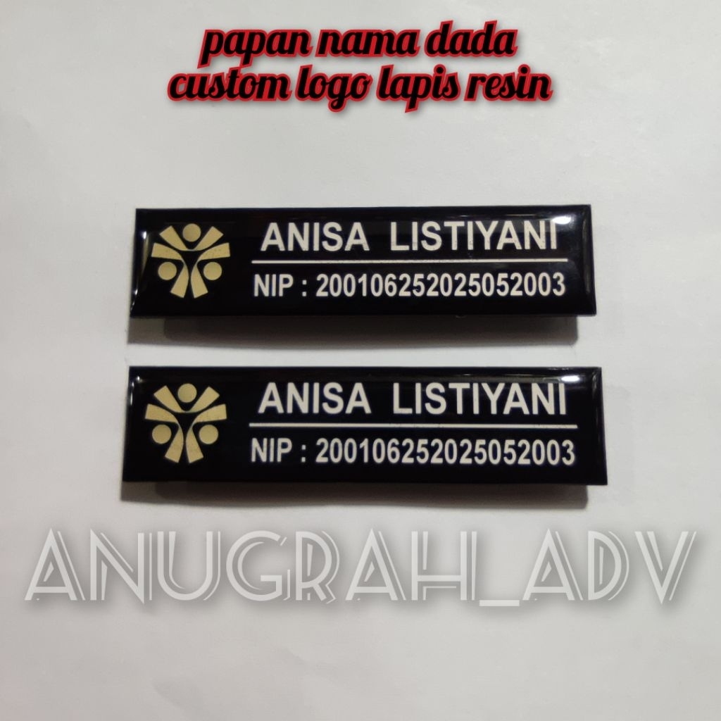 

papan nama dada resin ASN custom logo hitam doff bahan acrylic