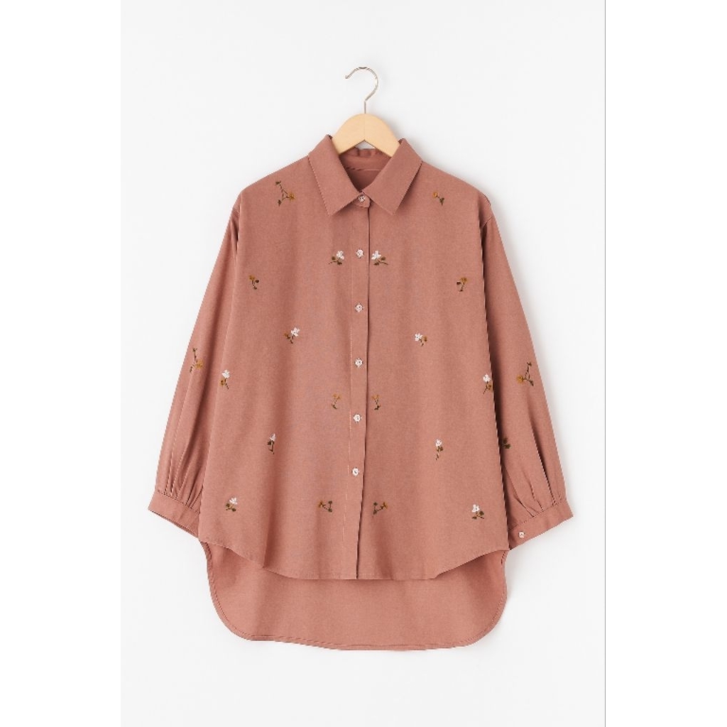Anna Blouse Atasan Wanita Kekinian Linen Bordir - Baju Atasan Wanita Korean Style Warna Dusty Pink