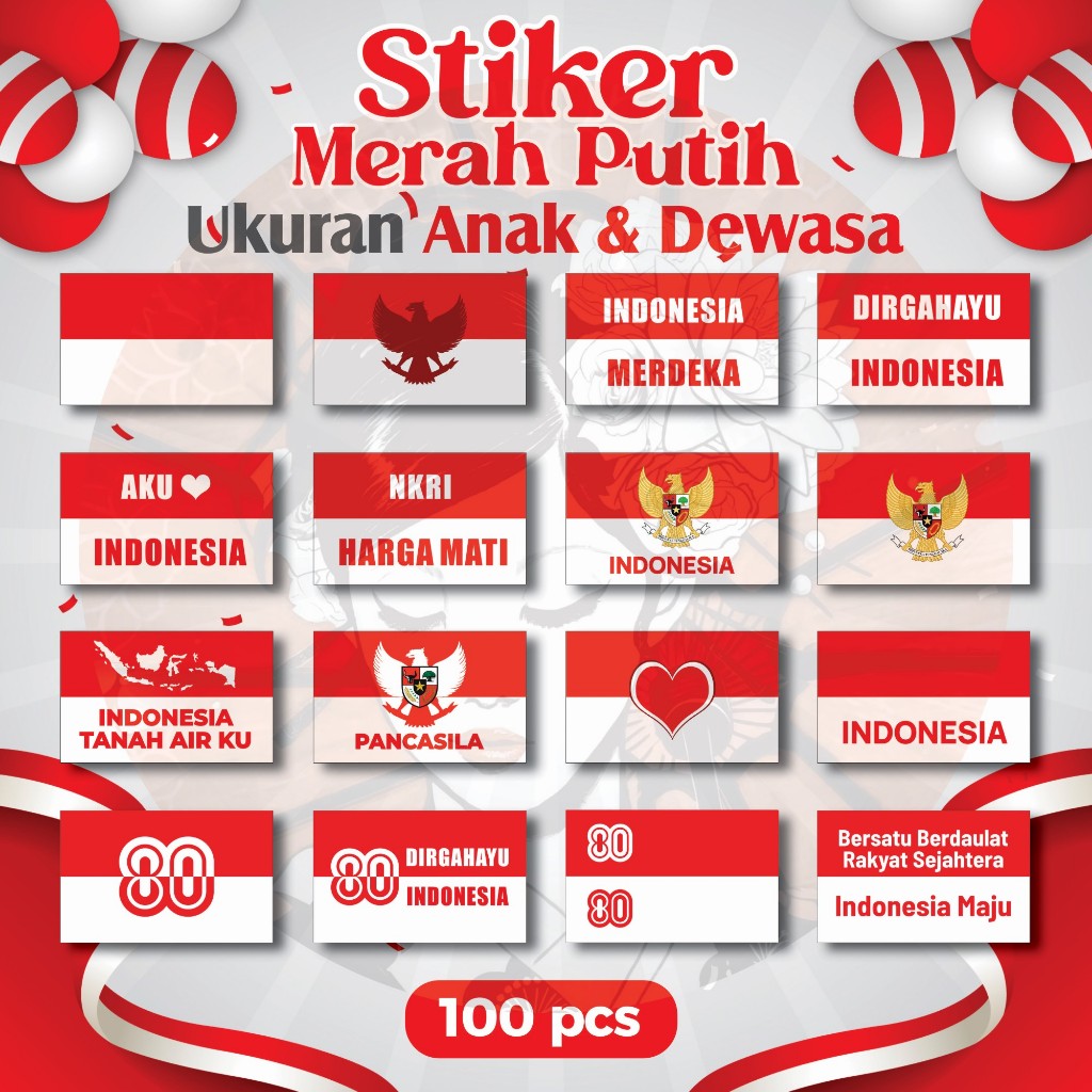 

Stiker Pipi Bendera 100 Pcs / Sticker Merah Putih / Sticker Bendera Tempel Pipi / Anak Dewasa