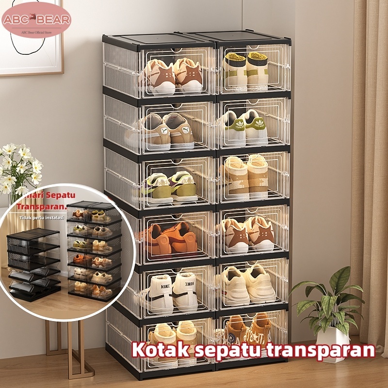 ABC BEAR  Tidak perlu instalasi  Lebih Tebal Dan Kuat Kotak Sepatu Ukuran Ekstra Besar Shoe Storage 