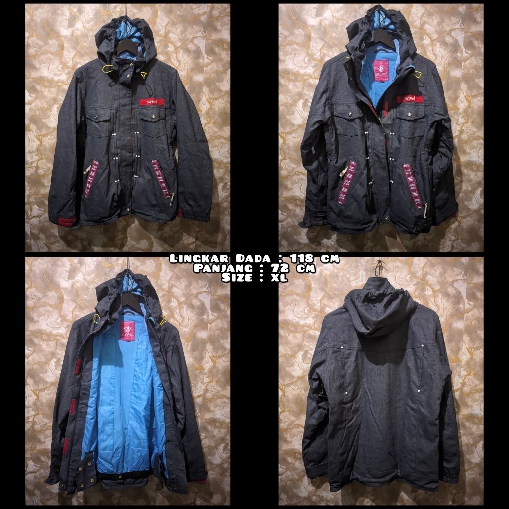 Jaket Outdoor Snowboard Merk Swivel Warna Biru Denim Second Original.