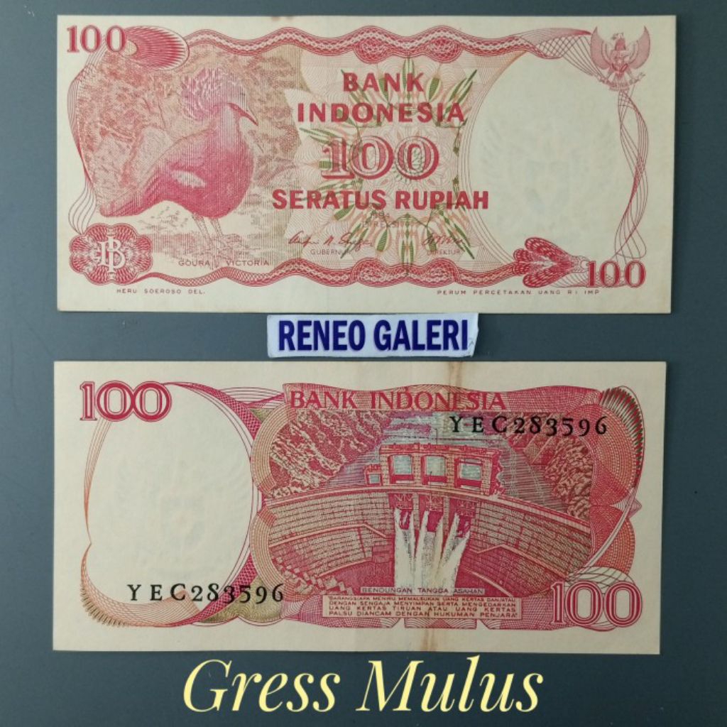Mulus asli Rp 100 Rupiah tahun 1984 Burung dara merpati mahkota goura Victoria bendungan tangga asah