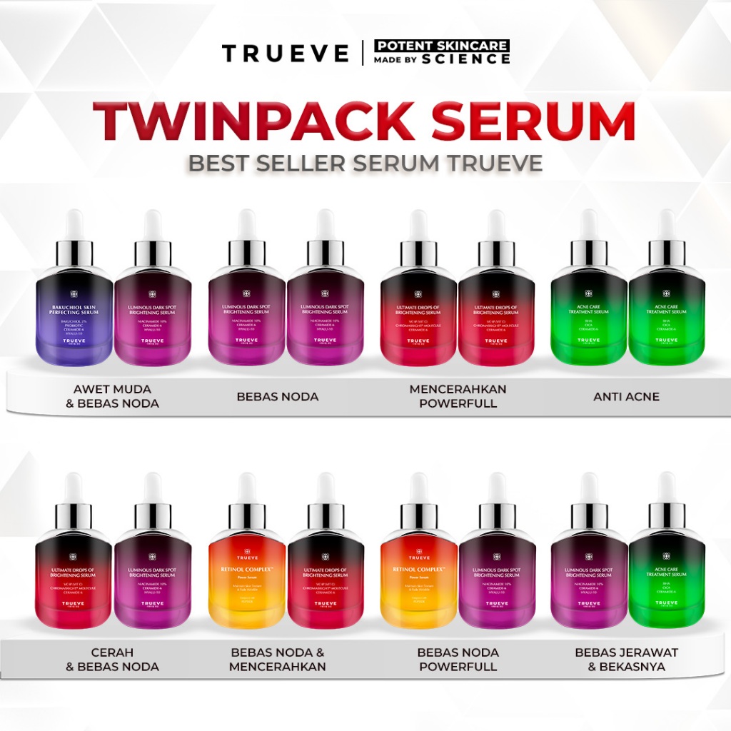 [TWINPACK SERUM 2 PCS] TRUEVE Serum 15ml + Serum 15ml - Best Seller (Niacinamide, Acne, Niacinamax, 