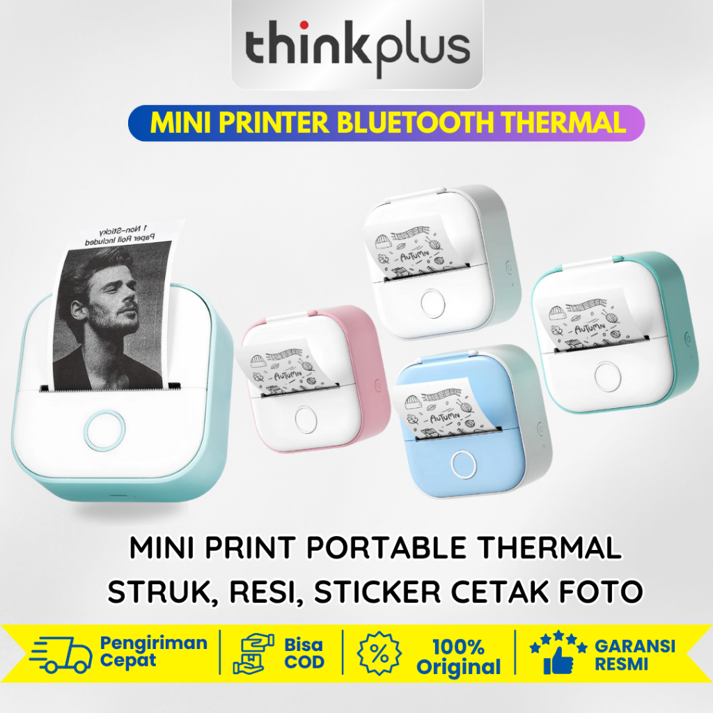 Thinkplus Mini Printer Bluetooth T02 / Printer Thermal Portabel / Printer Photo / Printer Sticker / 