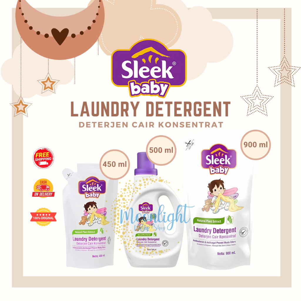 Sleek Baby Laundry Detergent Botol 500ml Refill 450ml - Detergen Cuci Baju Bayi