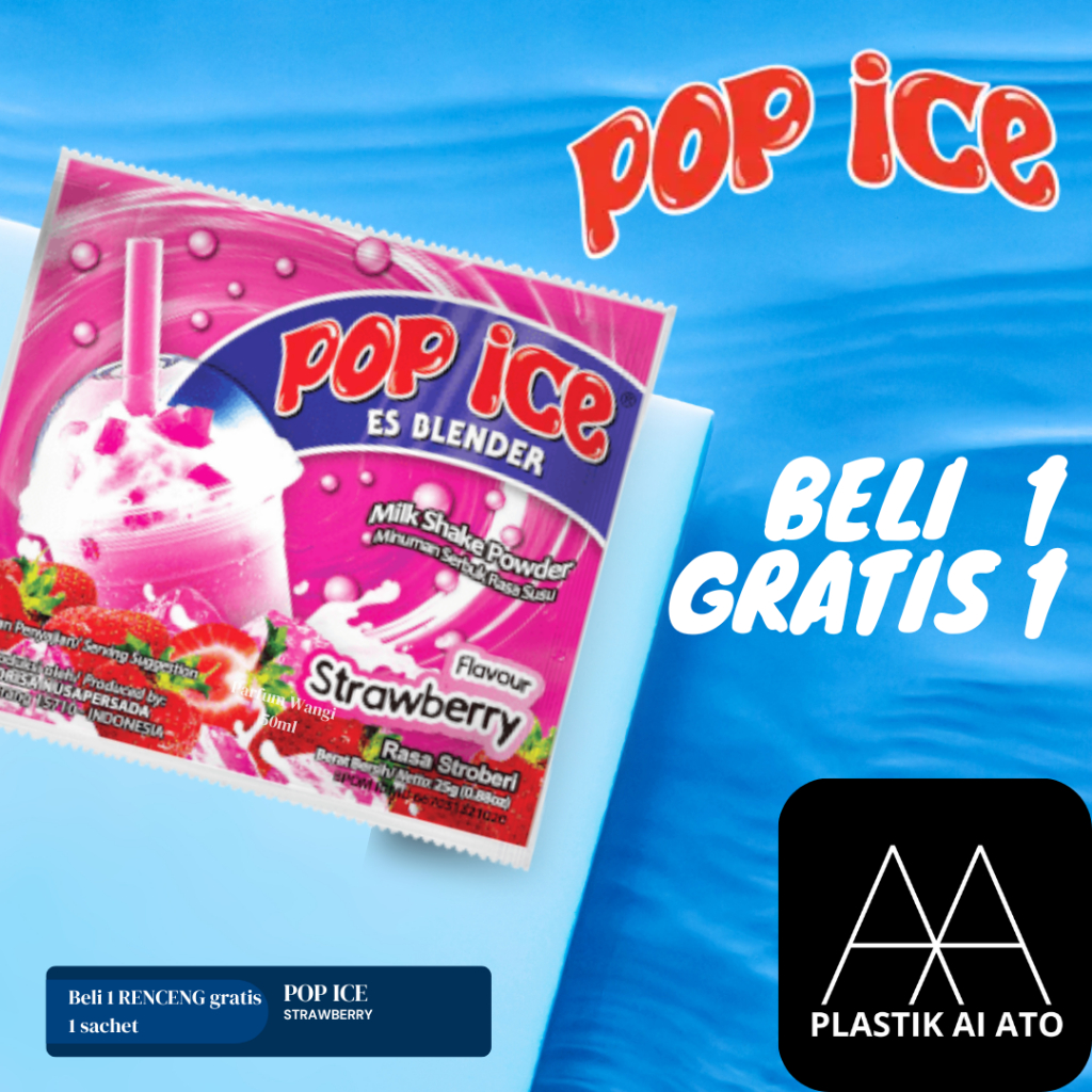

Pop Ice Milk Shake Powder stoberi 25 Gr 10 Pcs BONUS SEDOTAN 10 PCS + PLASTIK 10 PCS