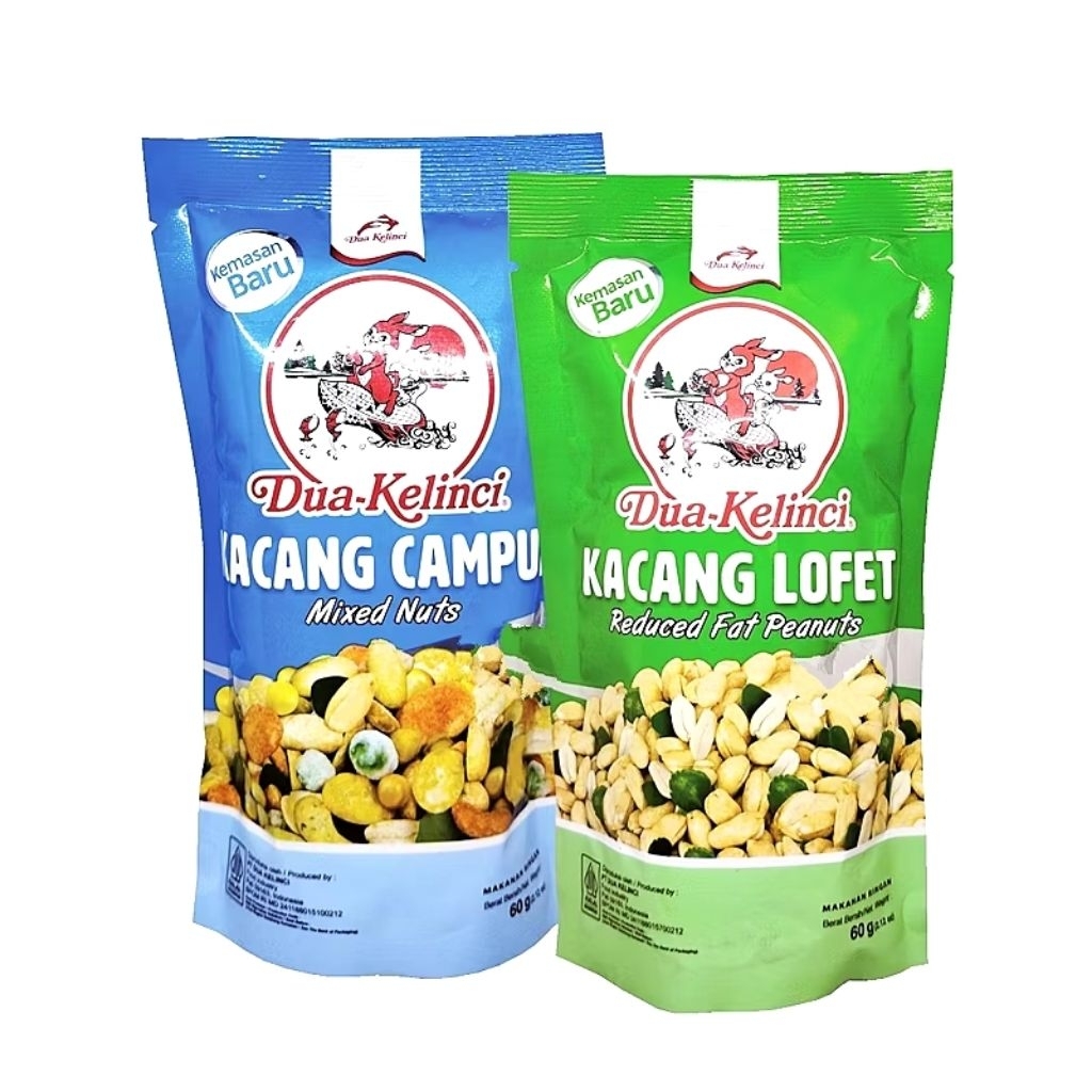 

Dua kelinci Kacang Campur / Kacang Lofet 60 gram kemasan POUCH