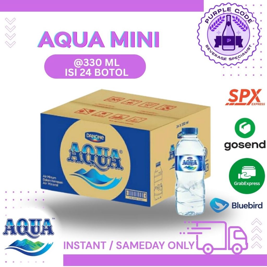 

(INSTANT) AQUA 330 ML BOTOL MINI Dus Isi 24 BOTOL Per Karton - READY AQUA GELAS / CUP Air Minum Kemasan Botol Minuman Kardus