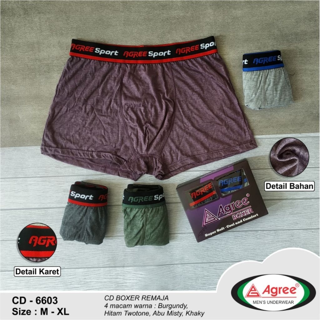 2 Pcs CD Boxer Sport Agree | Celana Dalam Pria Boxer Agree Sport | Celana Dalam Boxer Agree