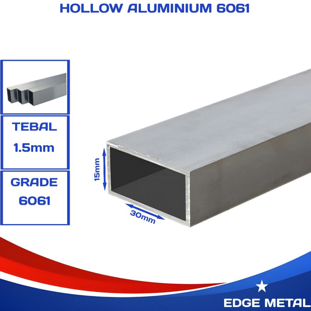 HOLLOW ALUMINIUM 15MM X 30MM TEBAL 1,5MM | HOLLOW ALUMINIUM DURAL 6061