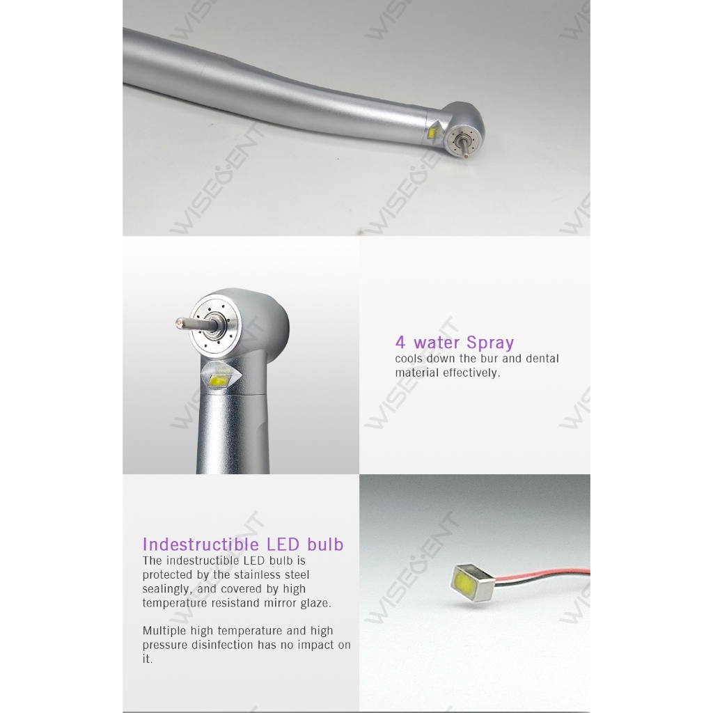 WISEDENT - Handpiece High Quality LED High Speed Air Turbine  3 water Spray High Speed Handpiece BR-