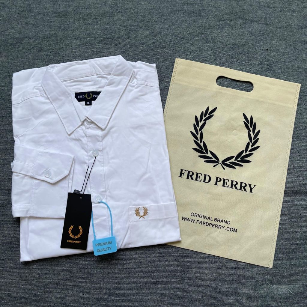 Kemeja Cowok Fredperry Lengan Panjang Casual Formal Kemeja Premium Bahan Katun Twil