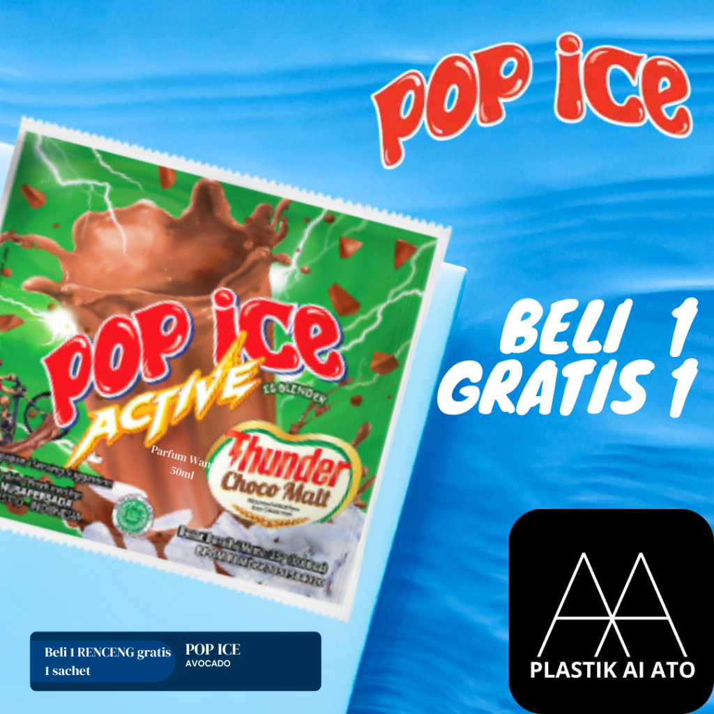 

Pop Ice Milk Shake Powder ACTIVE THUNDER CHOCO MALT 23 Gr 10 + 1Pcs BONUS 10 PCS SEDOTAN + PLASTIK