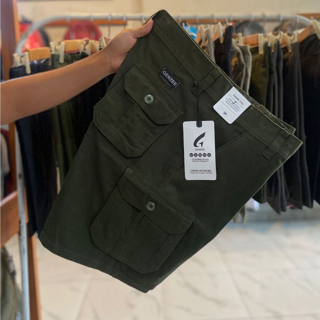 Celana pendek cargo di atas lutut branded genzee full tag full asesoris berkwalitas