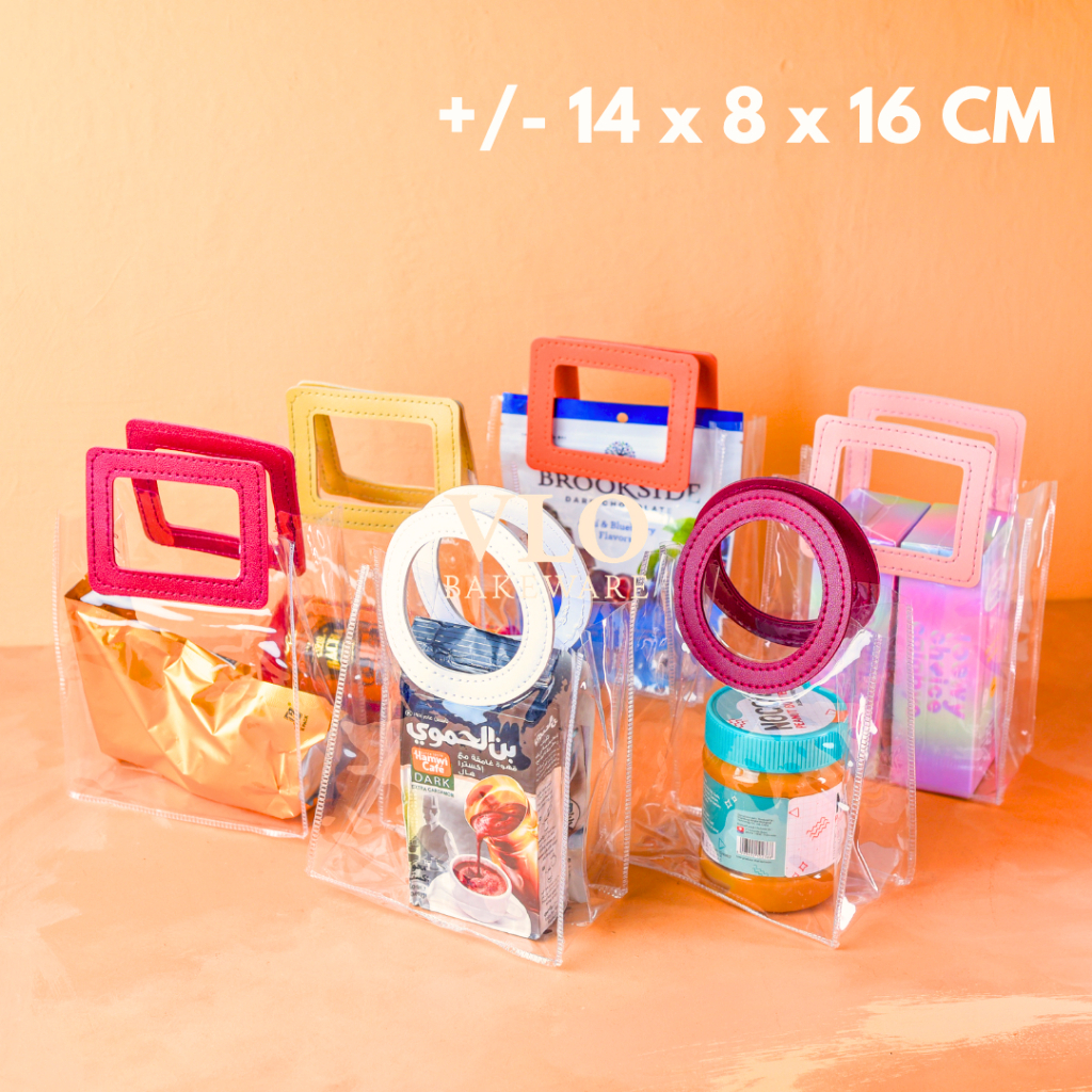 

[1 SET ISI 10 PCS] Tas PVC transparan bening extra tebal | tas hampers | tas goodie bag - 14x8x16 cm