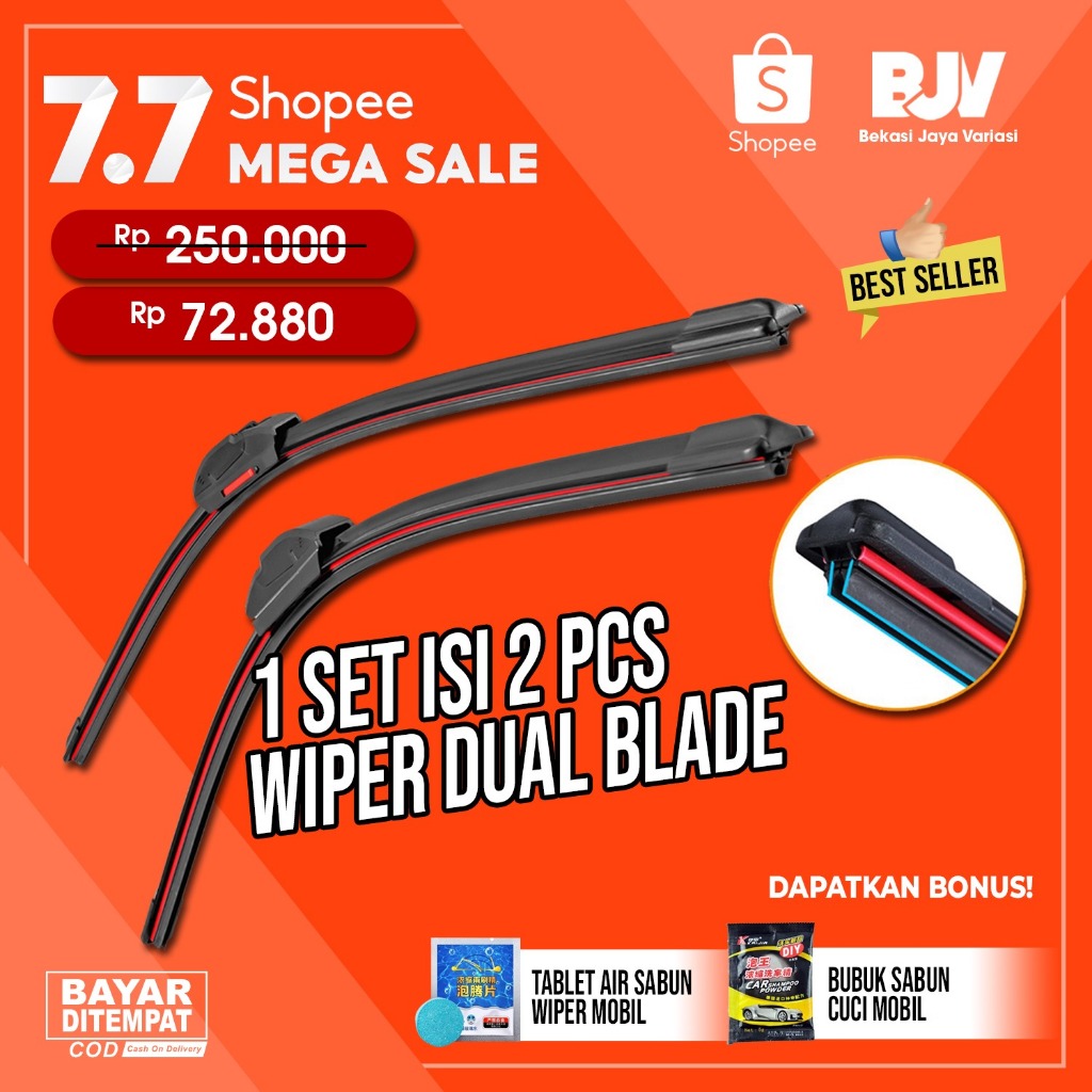 Wiper Mobil Dual Blade - Universal Semua Mobil - Wiper Frameless Dual Karet Double Blade Layer