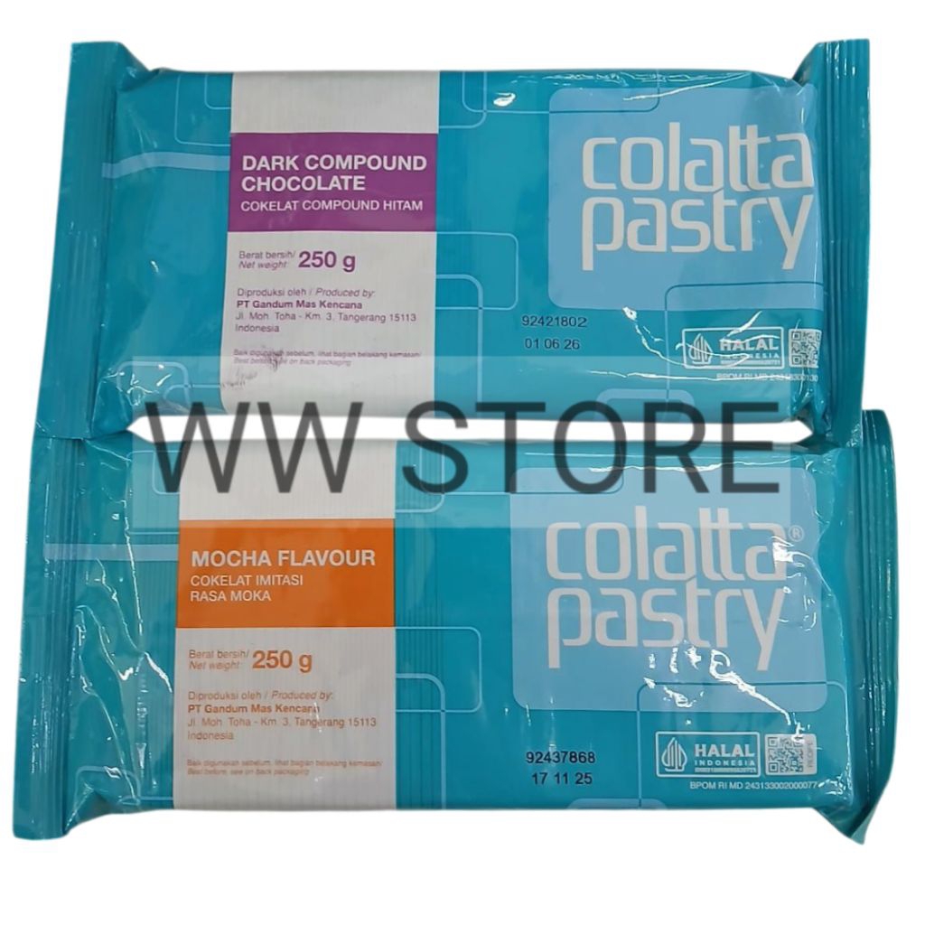 

Coklat cokelat imitasi rasa moka paduan hitam halal MUI Colatta pastry MOCHA FLAVOUR DARK COMPOUND CHOCOLATE 250g